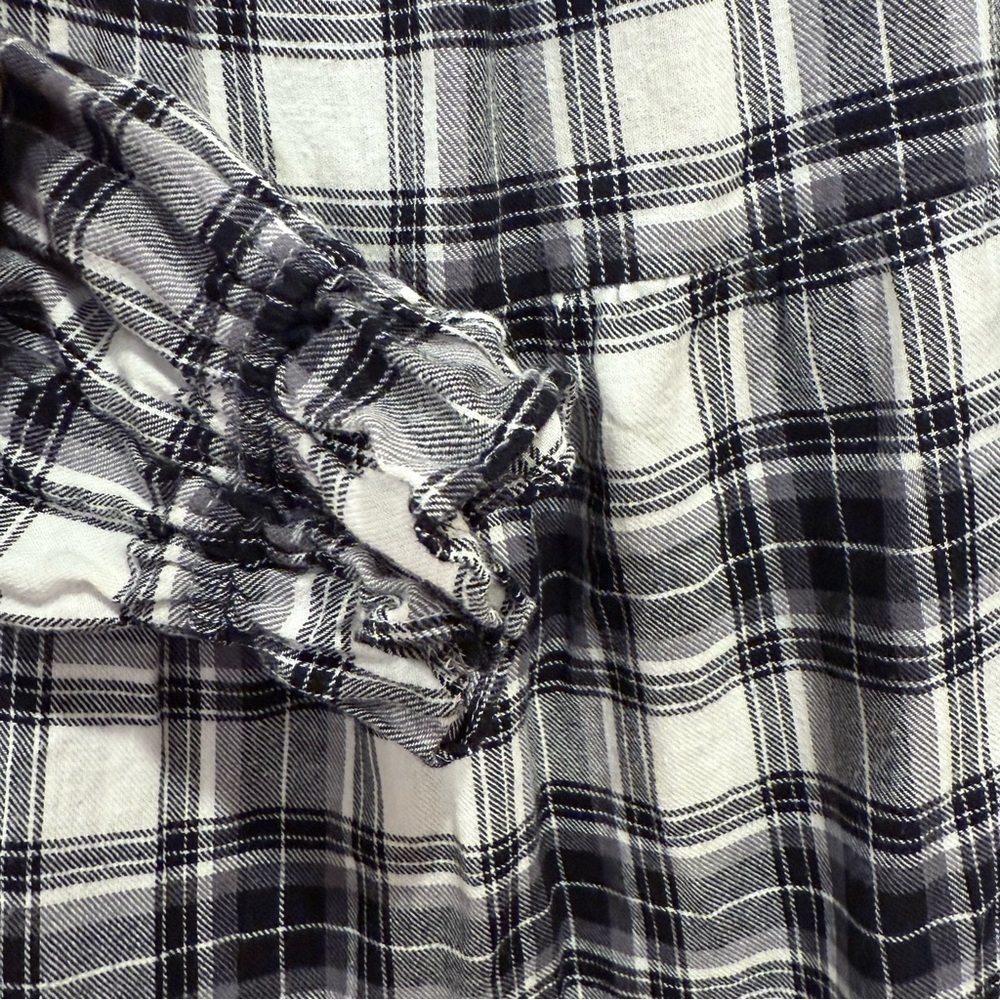 GAP Girl's 100% Cotton Square Neck Plaid Tiered Black White Dress Size Small - Picture 2 of 5